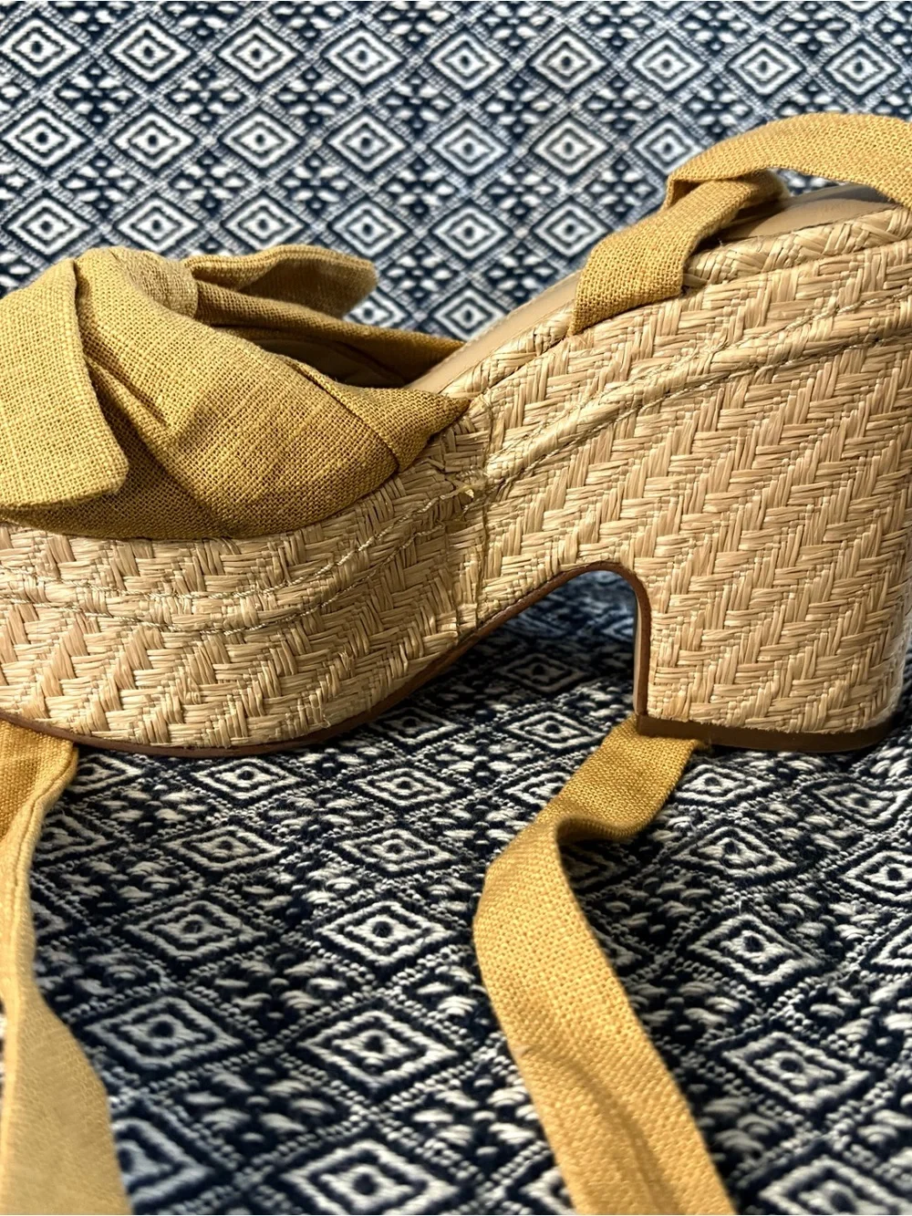 Sam Edelman Mustard Yellow Espadrille Platform Sandals with Bow Ties